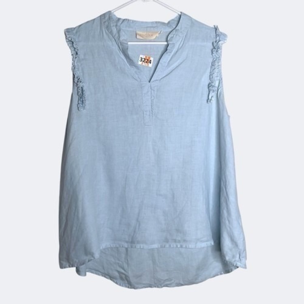 NWOT Reistor Hi Low Lagenlook Sleeveless Ruffle Hemp Blouse Women 2XL India Hemp